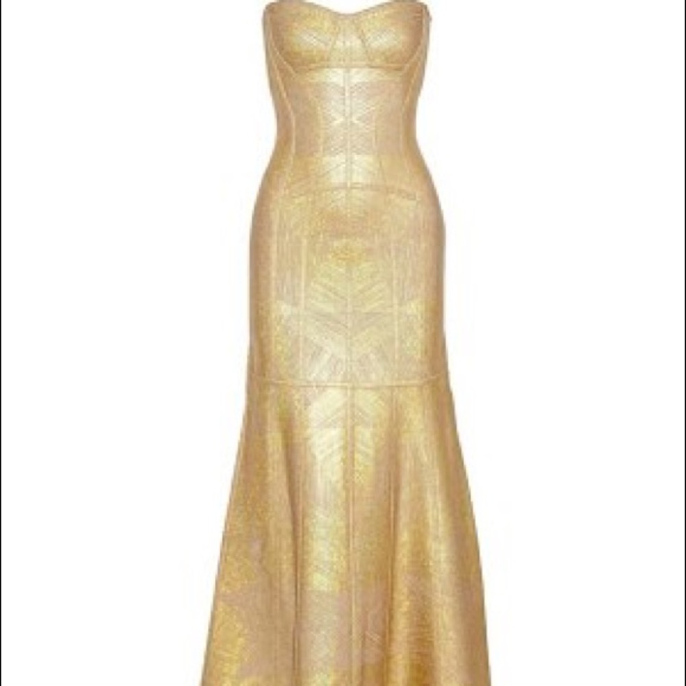 Herve Leger Foil gold Gown